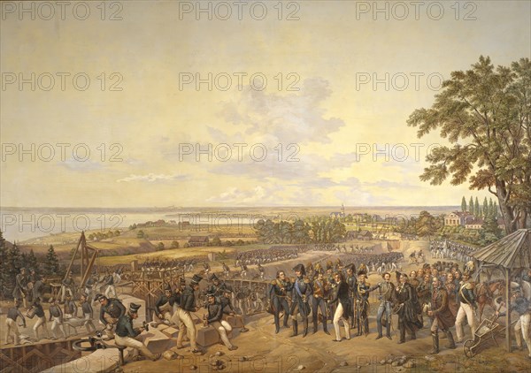 King Carl XIV Johan of Sweden Visiting the Canal Locks at Berg in 1819, 1856. Creator: Alexander Wetterling.