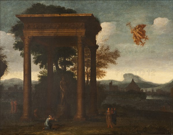 Landscape with Open Portico and Flying Mercury, 17th century. Creator: Andreas Achenbach.