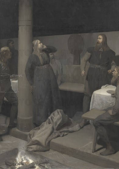 Hallgerd’s Slap; Illustration for Njal’s Saga, ch. 48, from c.1895 until 1900. Creator: Johan August Malmström.