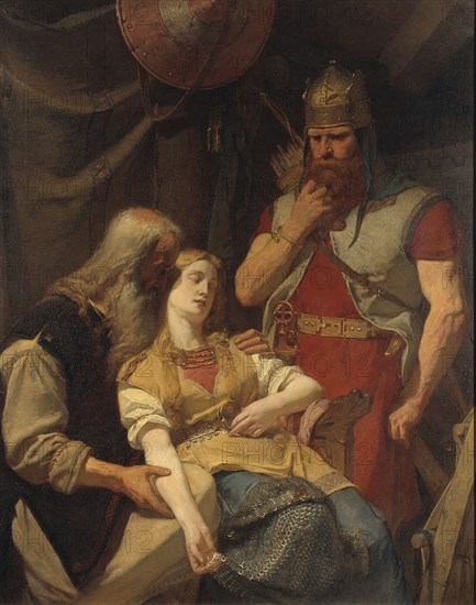 Ingeborg Receiving News of Hjalmar's Death from Orvar Odd, 1859. Creator: Johan August Malmström.