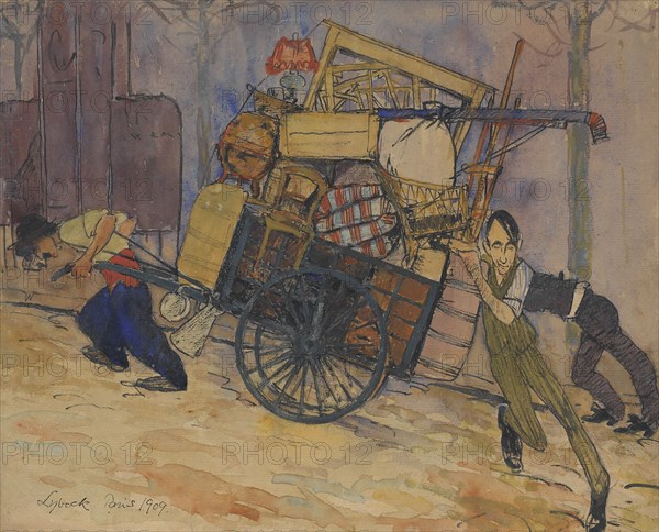 The artist Carl Frisendahl's move in Montparnasse, Paris, 1909. Creator: Bertil Lybeck.