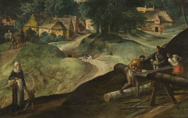 Landscape with Men Sawing Timber. Creator: Gillis Mostaert.