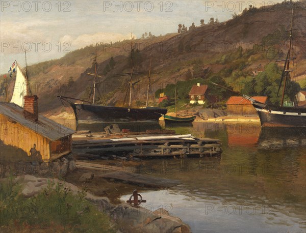 Landingsbrygge Husvik, Drøbak, 1875. Creator: Hans Gude.