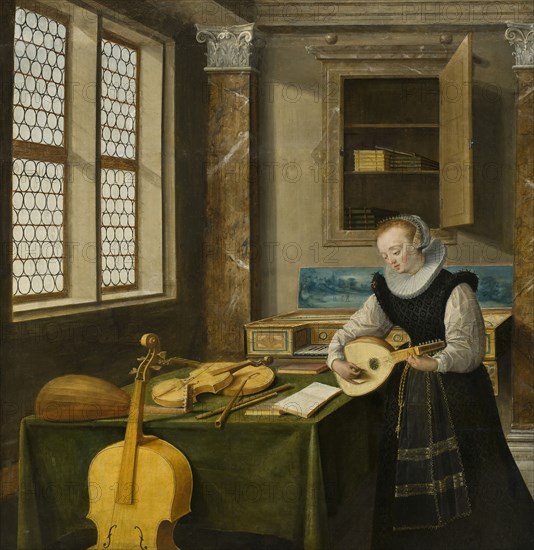 Lady Playing the Lute, c17th century. Creator: Hendrik van Steenwyck.