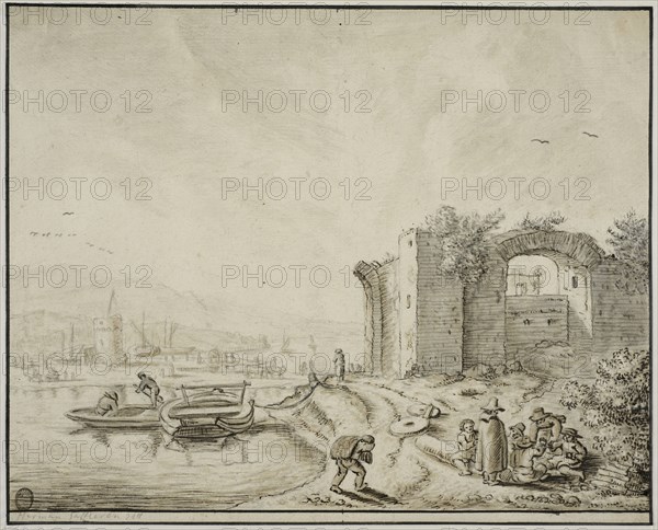 harbour with ruins. Creator: Unknown.