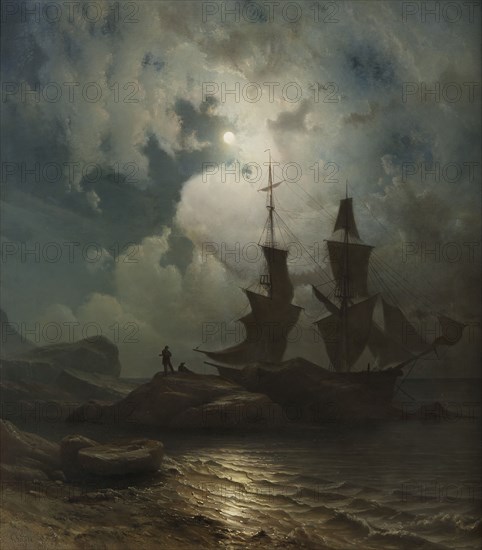 Moonlight on the Coast of Norway, 1857. Creator: Knud Baade.