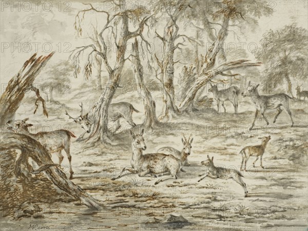 Landscape with deer. Creator: Michiel Carree.