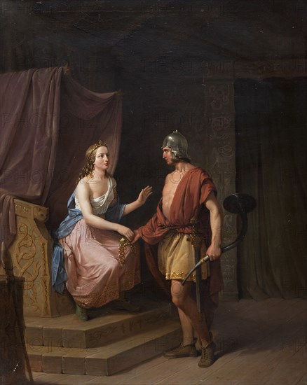 Heimdal hands over the Brisinga jewelry to Freya, 1846. Creator: Nils Andersson.