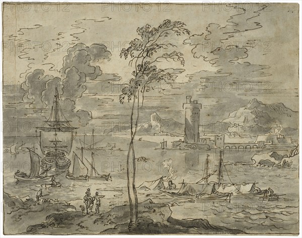 Italian landscape with a harbour, unknown date. Creator: Anon.