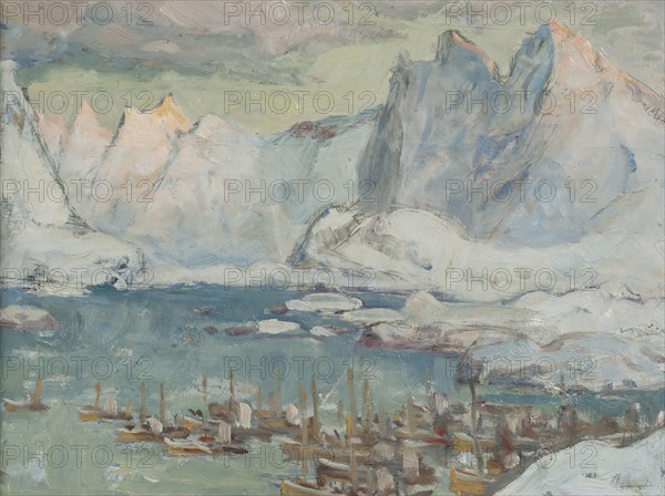 Svolvaer Harbour at the Height of the Fishing Season.Study from Lofoten, 1934. Creator: Anna Katarina Boberg.