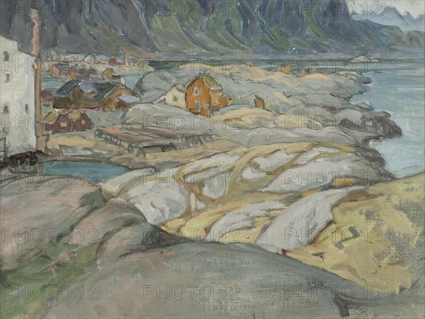 The Village at the Foot of the Mountain. Study from Lofoten, 1912. Creator: Anna Katarina Boberg.