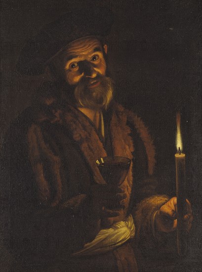An Old Man with a Candle and a Glass, c17th century. Creator: Adam de Coster.