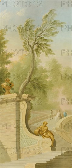 Garden landscape with figures on stairs. Creator: Lorens Gottman.