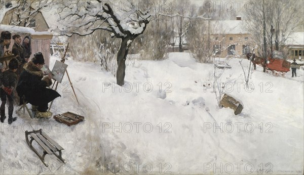 Open-Air Painter. Winter-Motif from Åsögatan 145, Stockholm, 1886. Creator: Carl Larsson.