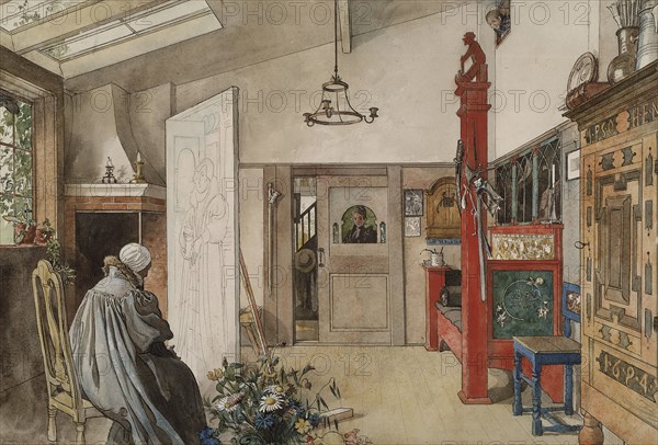 The Studio. From A Home (26 watercolours). Creator: Carl Larsson.