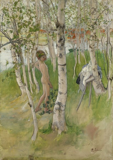 Ulf. Nude Boy among Birches, c.1898. Creator: Carl Larsson.