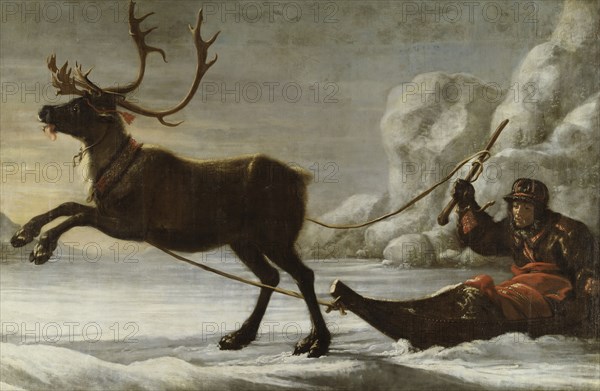 Reindeer with a sledge, 1671. Creator: David Klocker Ehrenstrahl.