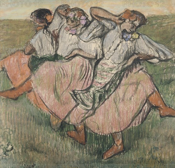 Three dancers in Ukrainian dress, late 19th-early 20th century. Creator: Edgar Degas.