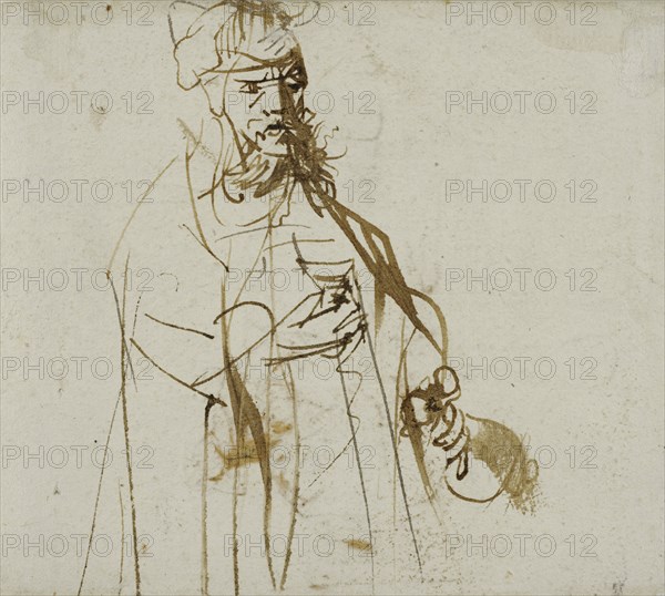 Standing man with bottle and glass. Creator: Ferdinand Bol.