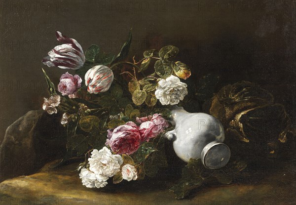 Still Life of Flowers and an Overturned Jug, c.1659. Creator: Jan Fyt.