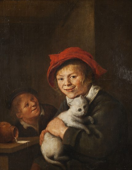 Two boys playing with a cat, 1650s. Creator: Jan Miense Molenaer.