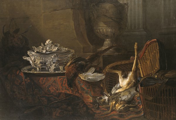 Still Life with Dead Game and a Silver Tureen on a Turkish Carpet, 1738. Creator: Jean-Baptiste Oudry.