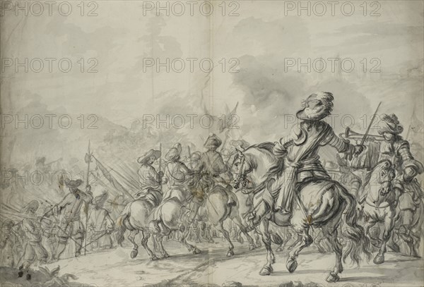 Troops advance towards a fortified city. Creator: Pieter Verhoek.