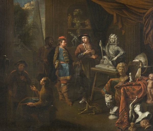 Visit in a Sculptor's Studio, 1704. Creator: Balthasar van den Bossche.