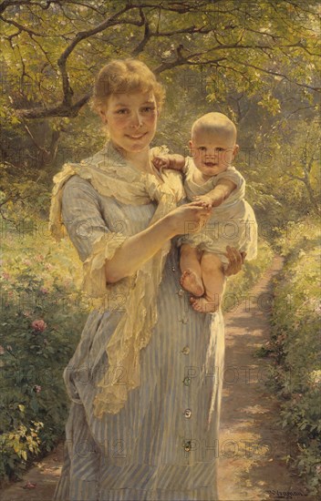 Young Mother with a Child in a Garden, c1900. Creator: Bertha Wegmann.