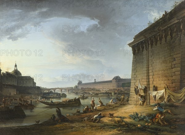View of Paris from the Embankment beneath the Pont Neuf, c18th century. Creator: Elias Martin.