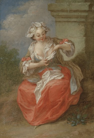 Young Girl Chasing Fleas, c1720s. Creator: Jean-Baptiste Lebel.