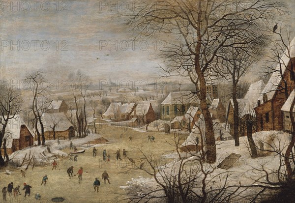 Winter Landscape with Skaters and a Bird Trap, early 17th century. Creator: Pieter Brueghel the Younger.