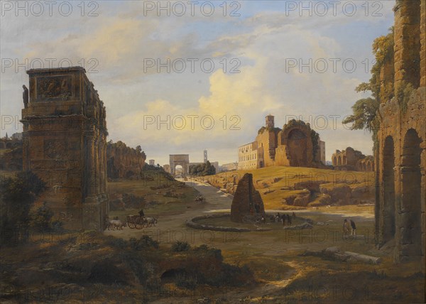View towards Forum Romanum from the Colosseum, 1848. Creator: Thorald Laessoe.
