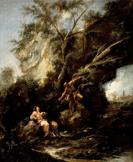 Landscape with the Temptation of Christ, c1715. Creator: Antonio Francesco Peruzzini.