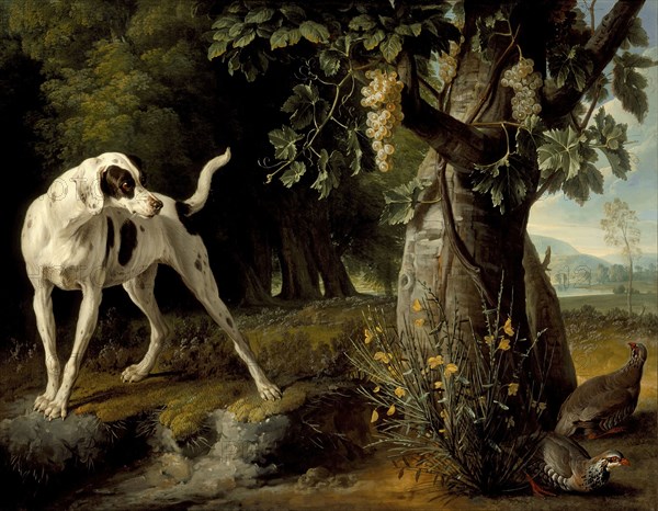 Landscape with a Dog and Partridges, 1719. Creator: Alexandre François Desportes.