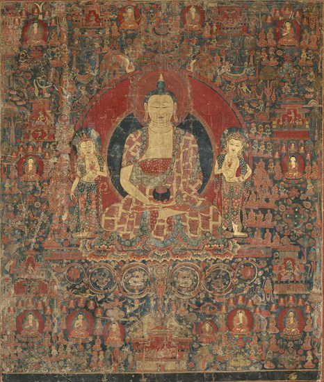 The Jina Buddha of Infinite Light (Amitabha) in His Pure Land Paradise (Sukhavati), 15th century. Creator: Anon.