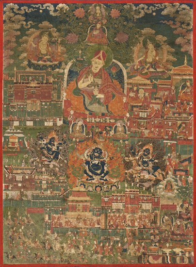 Kunga Tashi and Incidents from His Life (Abbot of Sakya Monastery, 1688-1711) (image 1 of 8), c1700. Creator: Anon.