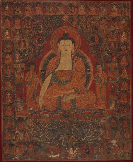 Shakyamuni with the Thirty-Five Buddhas of the Confession of Sins and the Eighteen Arhats, 15th cent Creator: Anon.