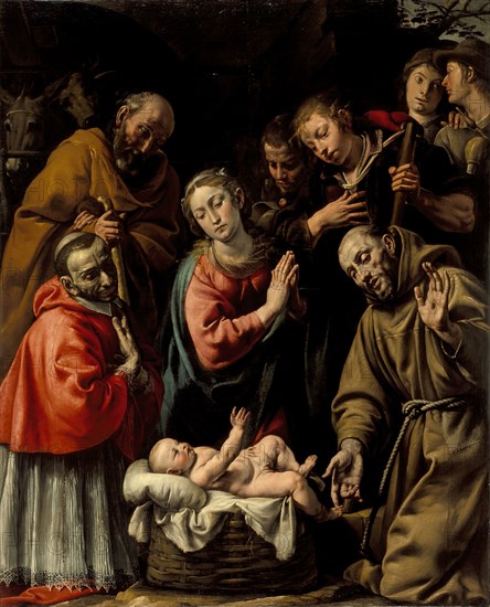 Adoration of the Shepherds with Saints Francis and Carlo Borromeo, c1628. Creator: Tanzio da Varallo.