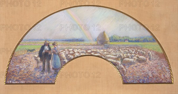 Shepherds in the Fields with Rainbow, 1885. Creator: Camille Pissarro.