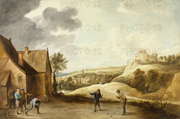 Landscape with Peasants Playing Bowls Outside an Inn, c1660. Creator: David Teniers II.