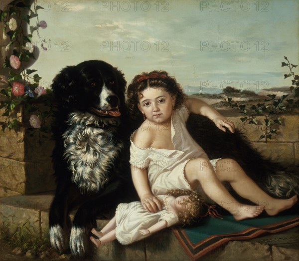 Portrait of a Girl wth Dog, 1879. Creator: Ernest-Étienne Narjot de Francheville.