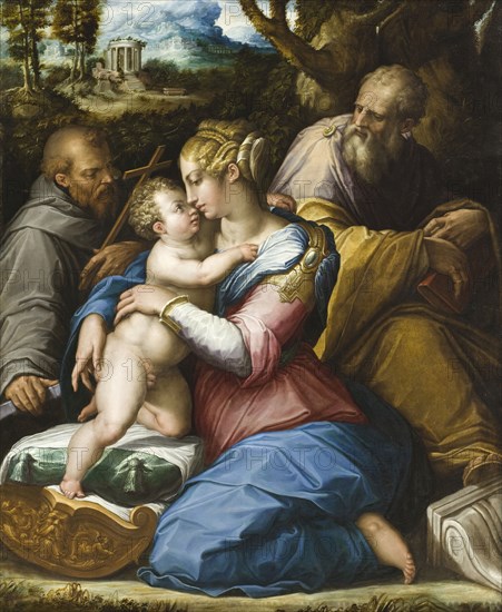 Holy Family with Saint Francis in a Landscape, 1542. Creator: Giorgio Vasari.