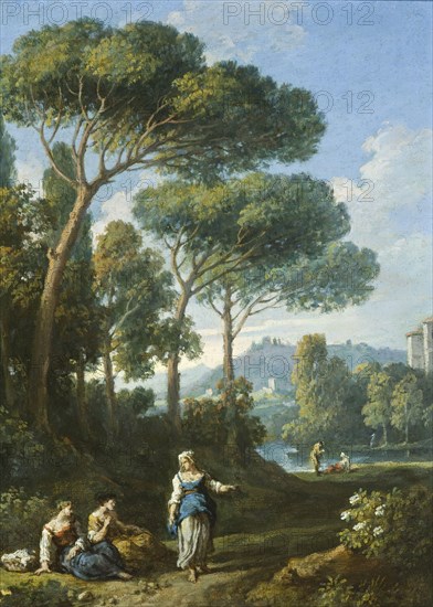 One of a Pair of Views of the Roman Campagna with Figures Conversing, c1725. Creator: Jan Frans van Bloemen.