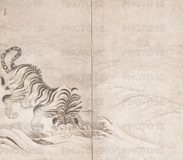 Tiger Drinking from a Raging River (image 1 of 4), c1640. Creator: Kano Sansetsu.