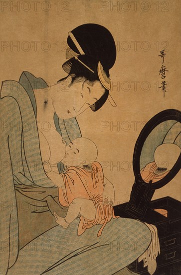 Woman Nursing a Baby, 18th century. Creator: Kitagawa Utamaro.