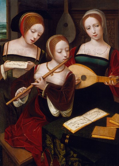 Three musicians / Three ladies playing music, c1530. Creator: Master of the Female Half-Lengths.