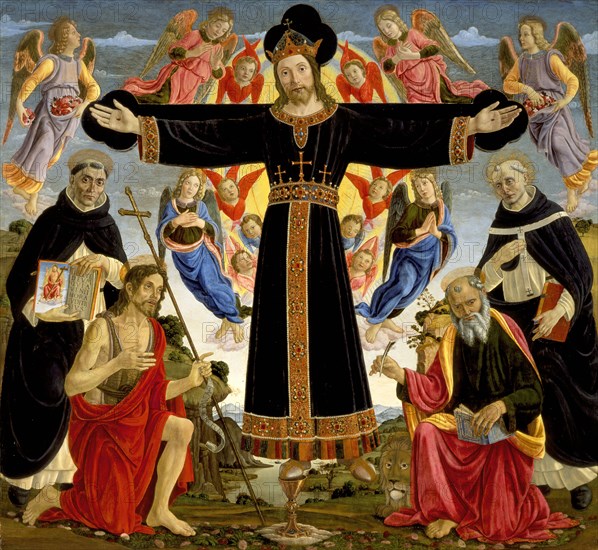 Christ on the Cross with Saints Vincent Ferrer, John the Baptist, Mark and Antoninus, c1491/1495. Creator: Master of the Fiesole Epiphany.