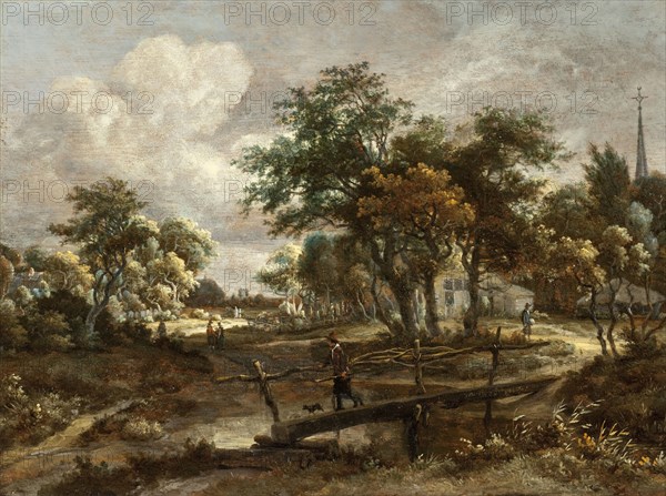 Landscape with a Footbridge, between c1664 and c1665. Creator: Meindert Hobbema.