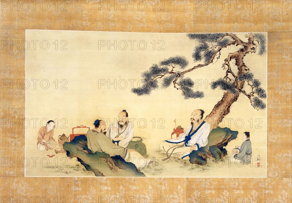 Scholars Enjoying Tea (image 2 of 2), 19th century. Creator: Nakabayashi Chikkei.